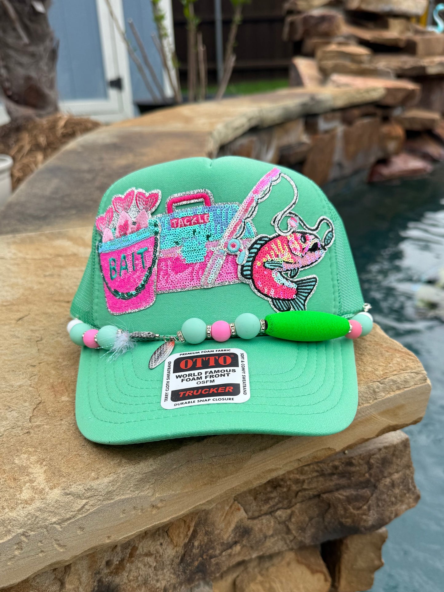 Sequin Patch Girly Fishing Cap (cactus green)