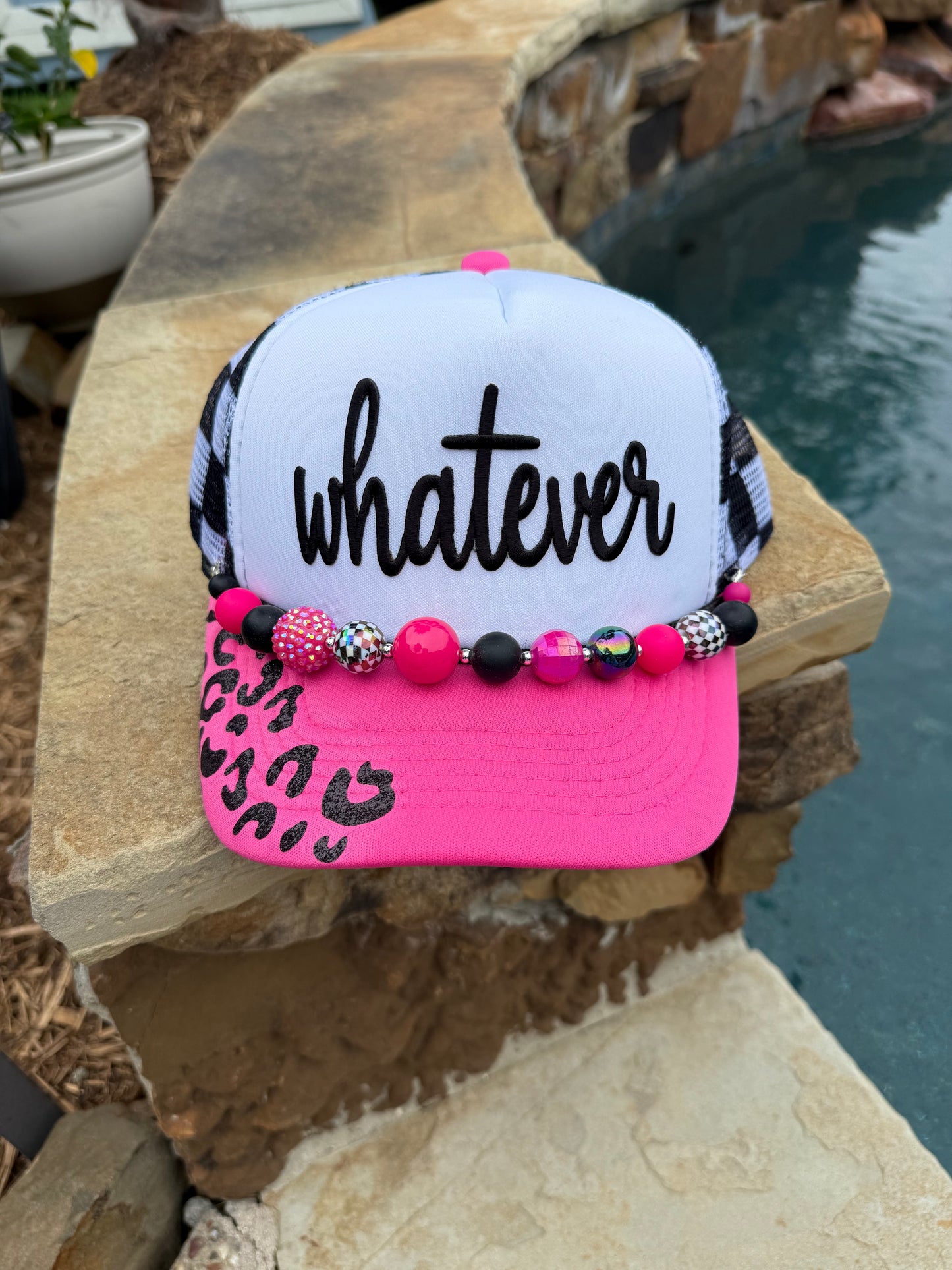 Whatever Cap (hot pink & black checkered)
