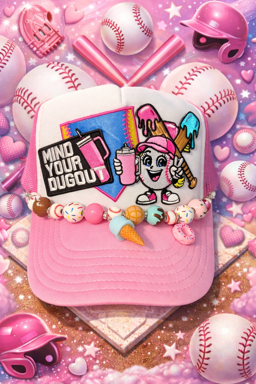 Pink & White Mind Your Dugout Baseball Cap