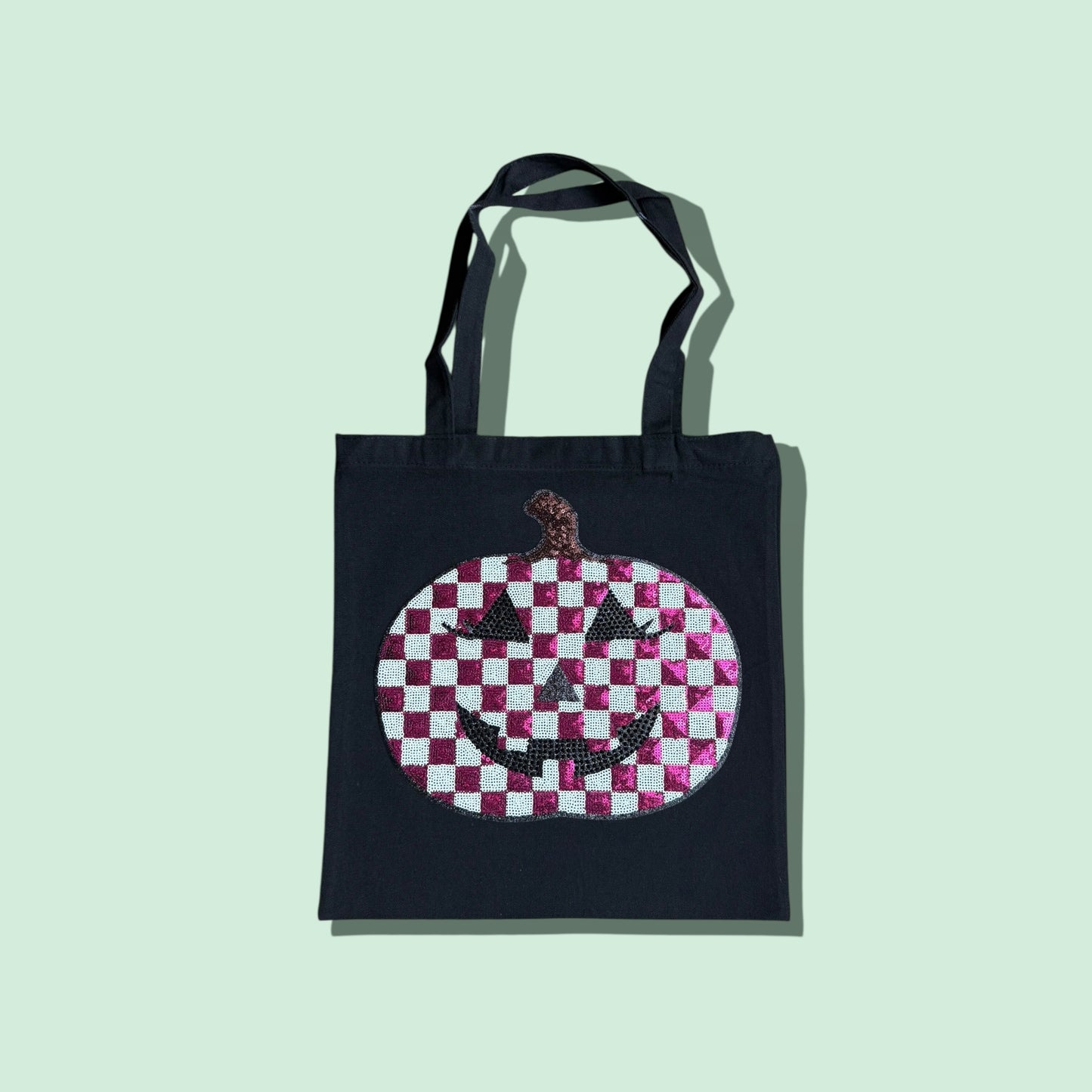 Checkered Jack-o'-lantern patch Tote