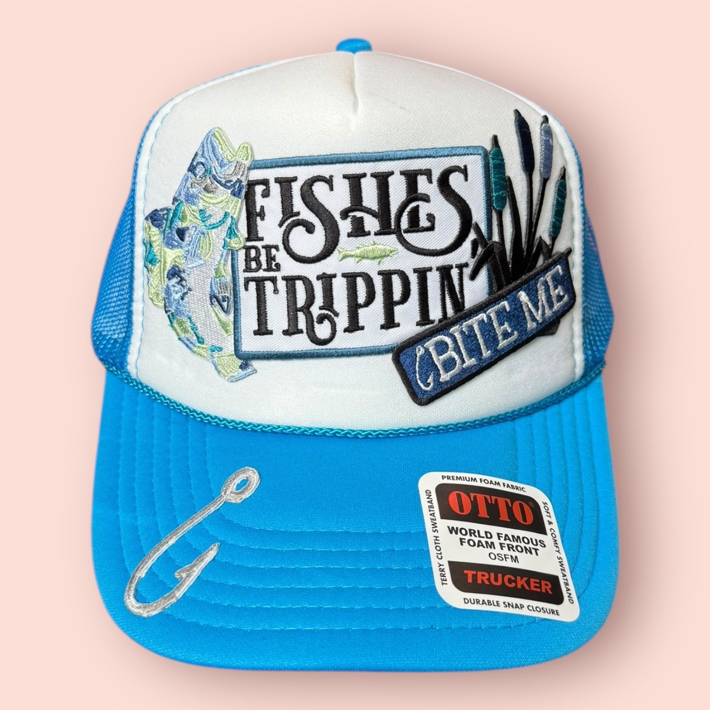 Neon Blue & White Fishes Be Trippin' Cap