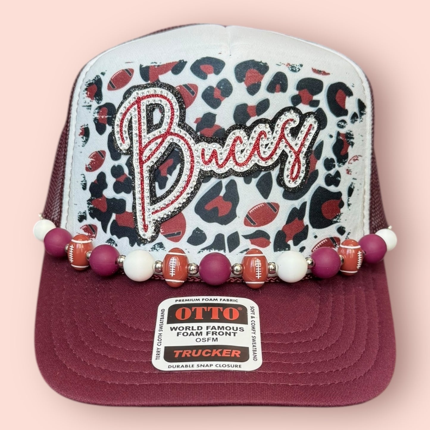 Maroon & White Blingy Bucs Cap
