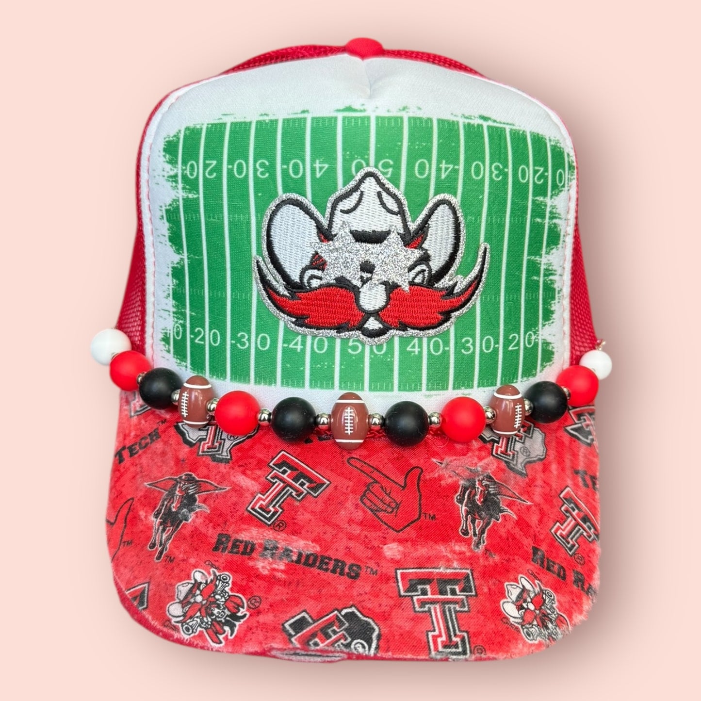 Red & White Custom Distressed Brim Red Raiders Cap