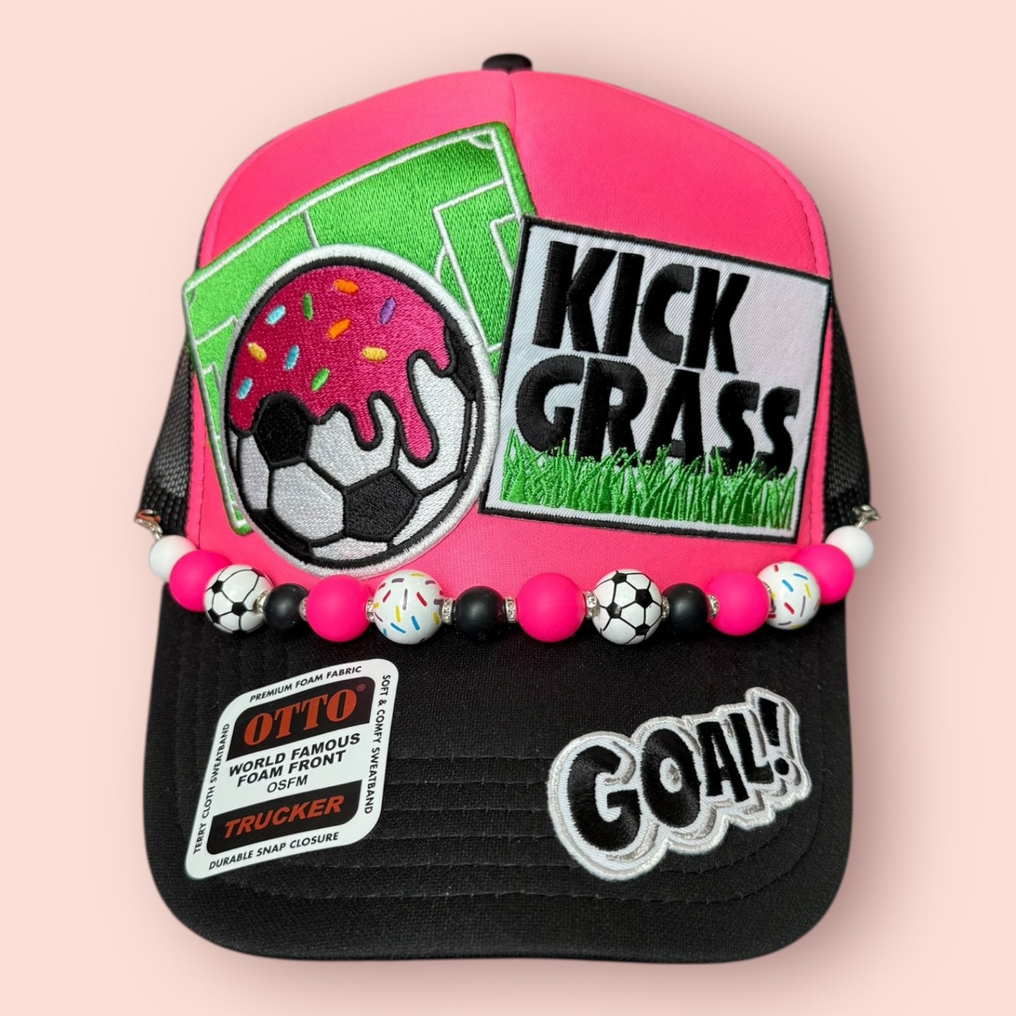 Hot Pink & Black Kick Grass Soccer Cap
