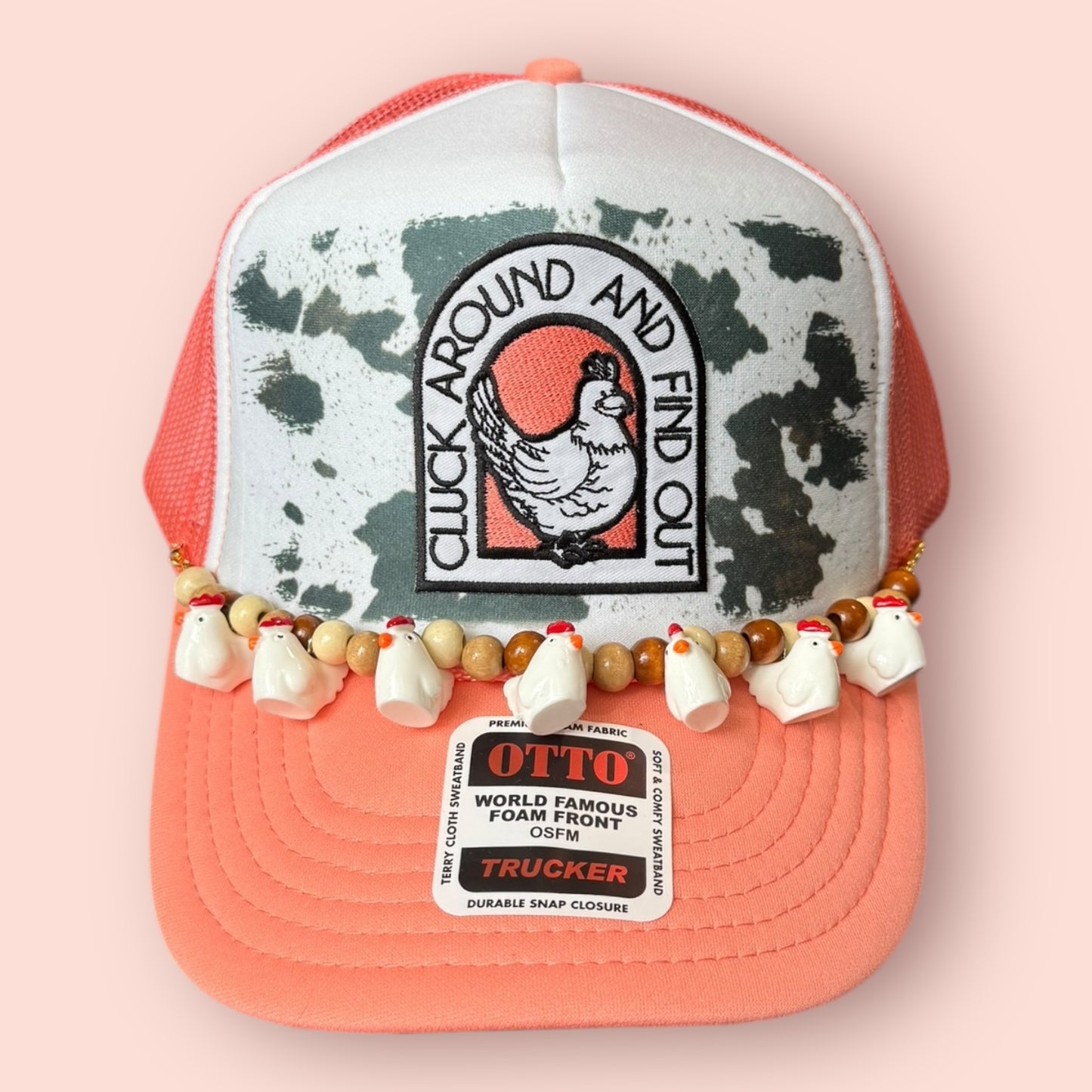 Coral & White Cluck Around & Find Out Caps