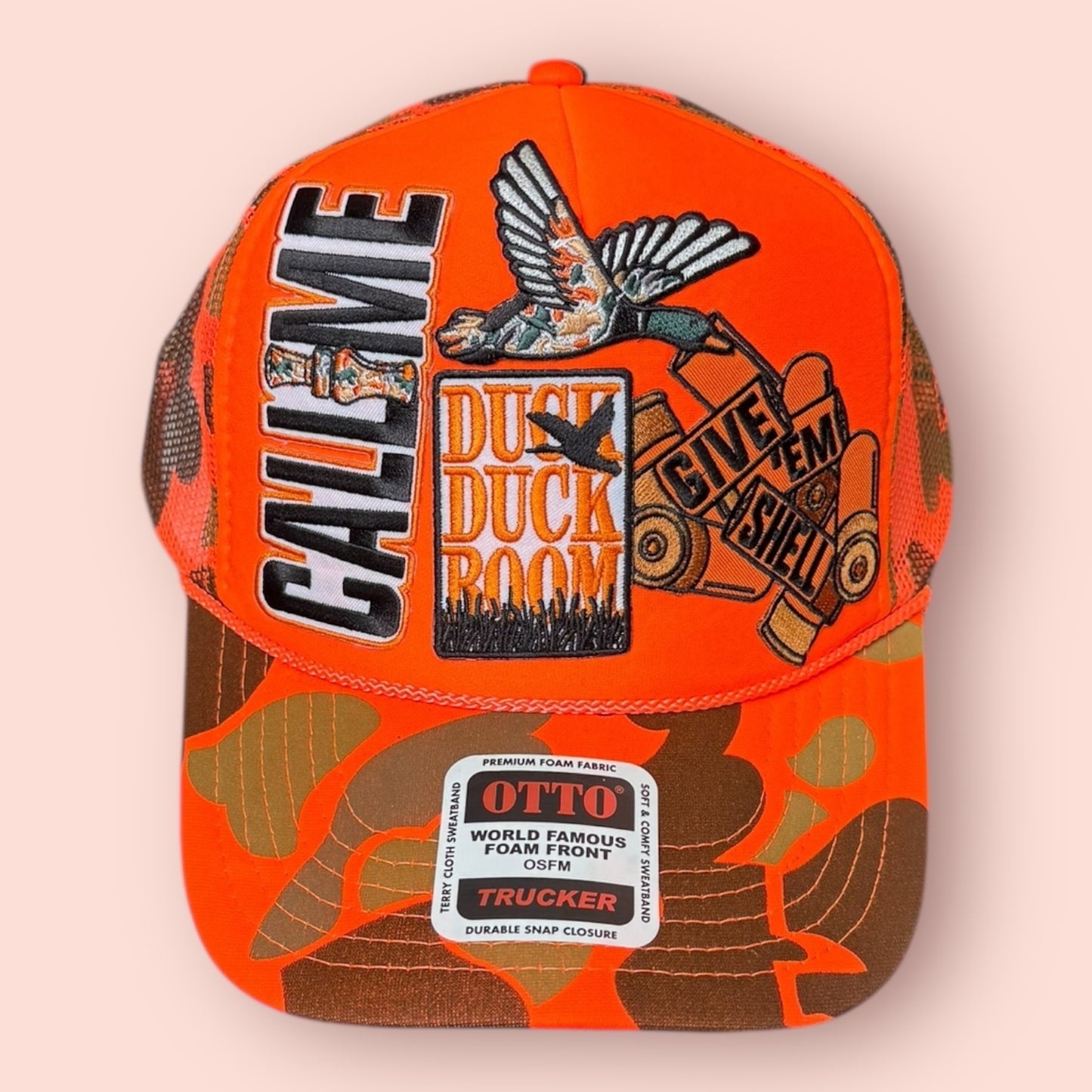 Neon Orange Camo Call Me, Duck Duck Boom! Cap