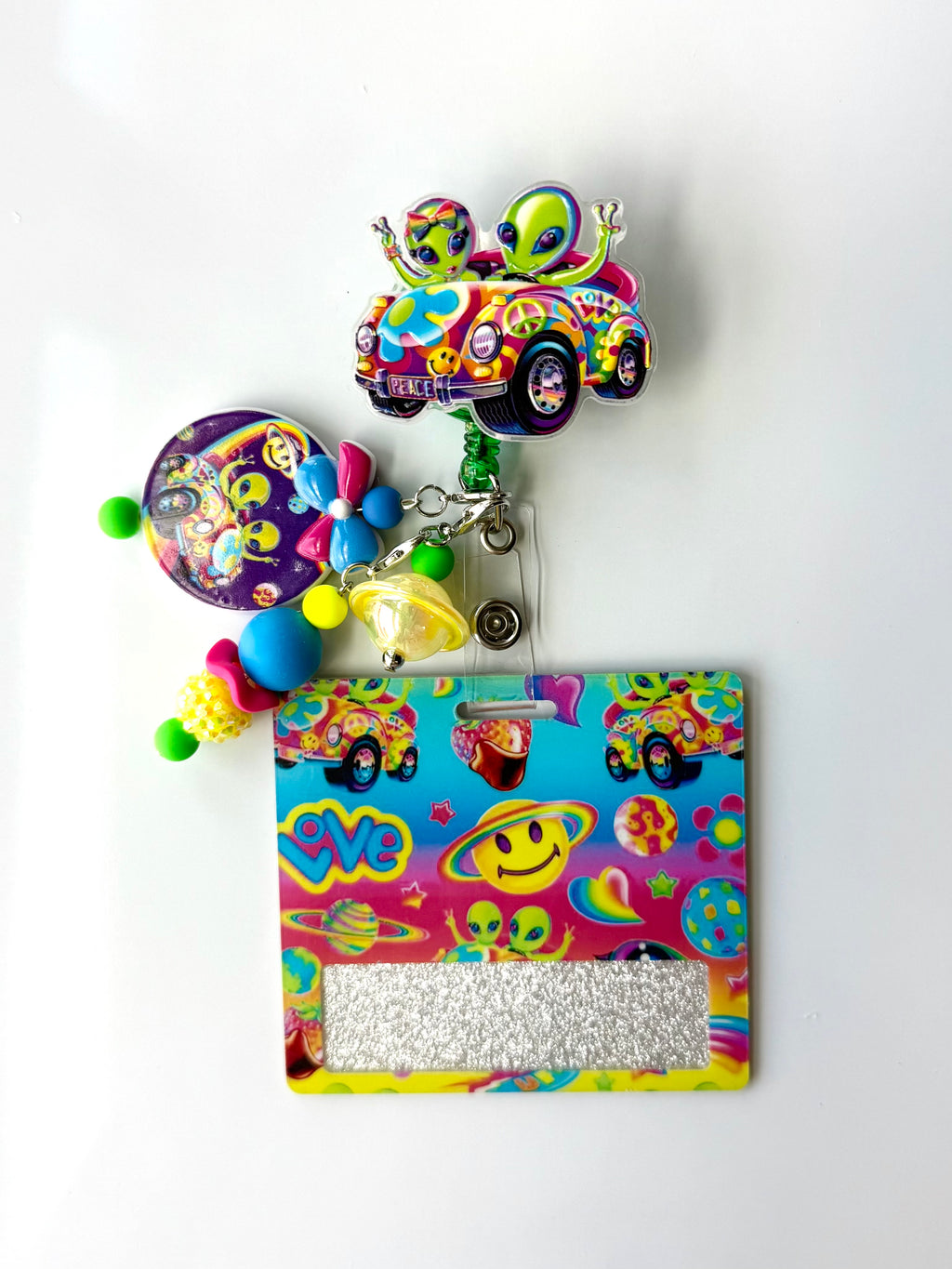 90s Rainbow Alien Interchangeable Badge Reel Buddy