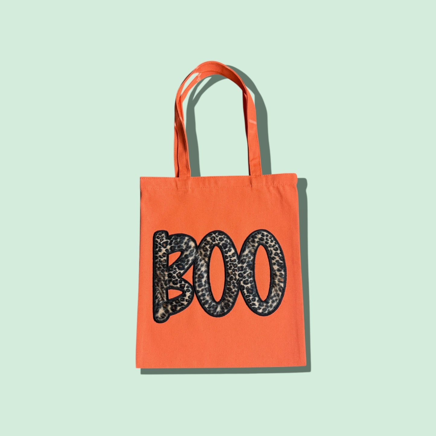 Orange and Leopard Boo patch Tote