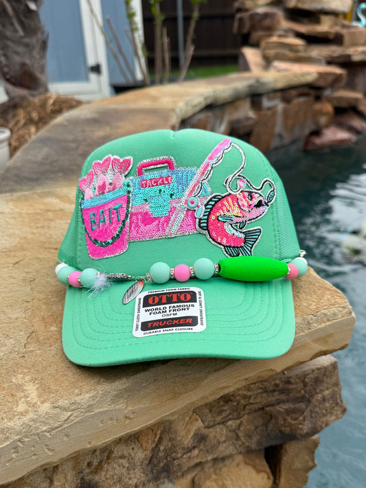 Sequin Patch Girly Fishing Cap (cactus green)