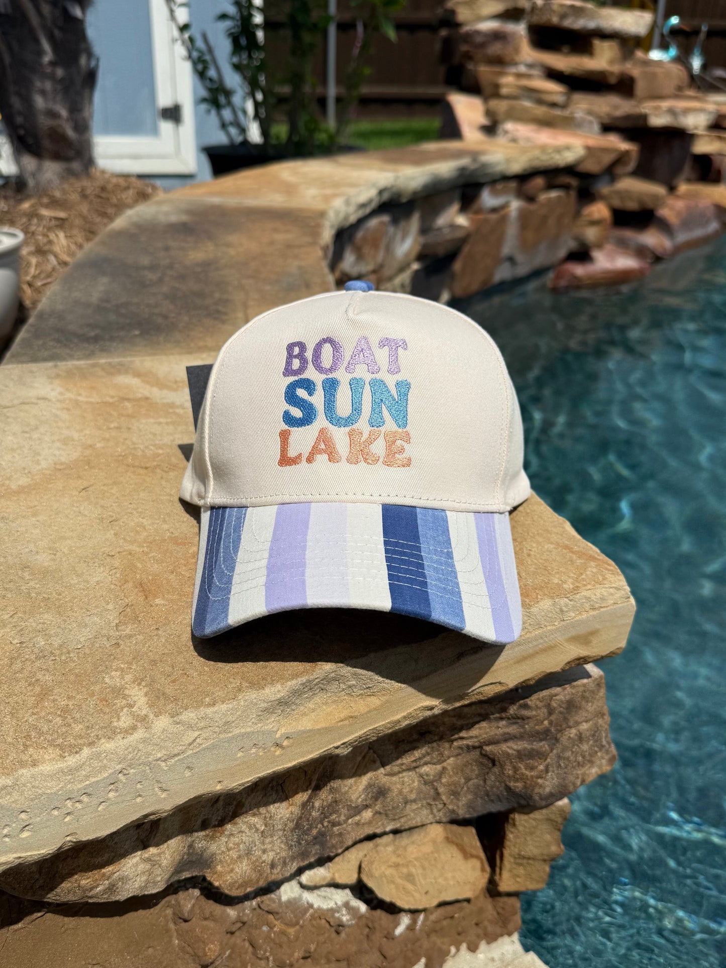 Boat Sun Lake Embroidered Cap