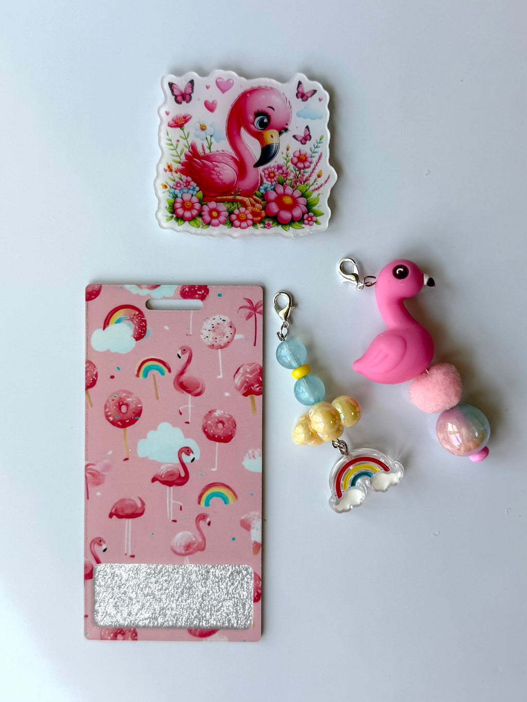 Flamingo & Rainbow Interchangeable Badge Reel