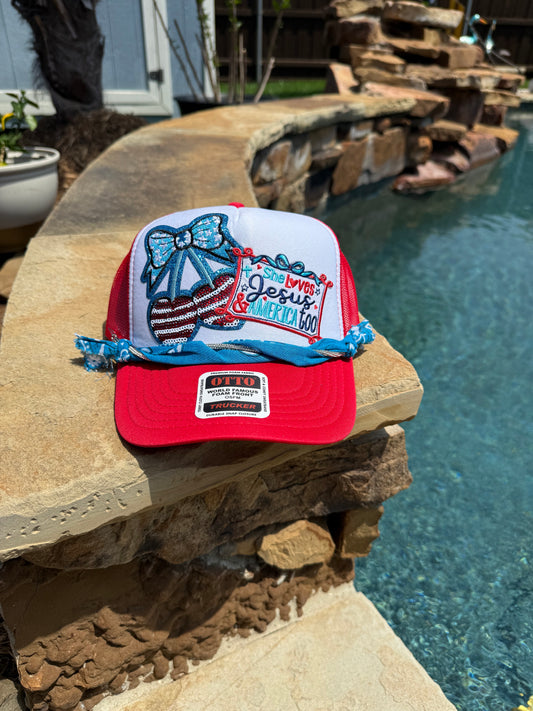 She Loves Jesus and America too Cherry Cap