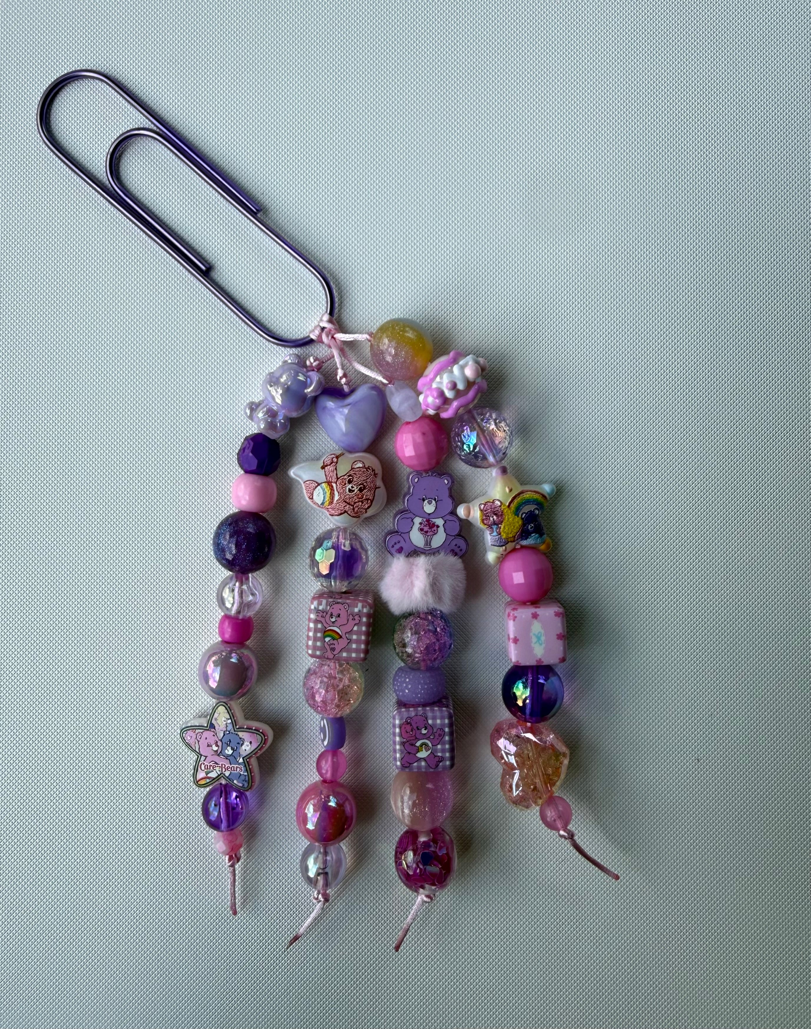 Purple/Pink CareBear Beaded Bookmark