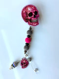 Pink Skull Beaded Interchangeable Badge Reel