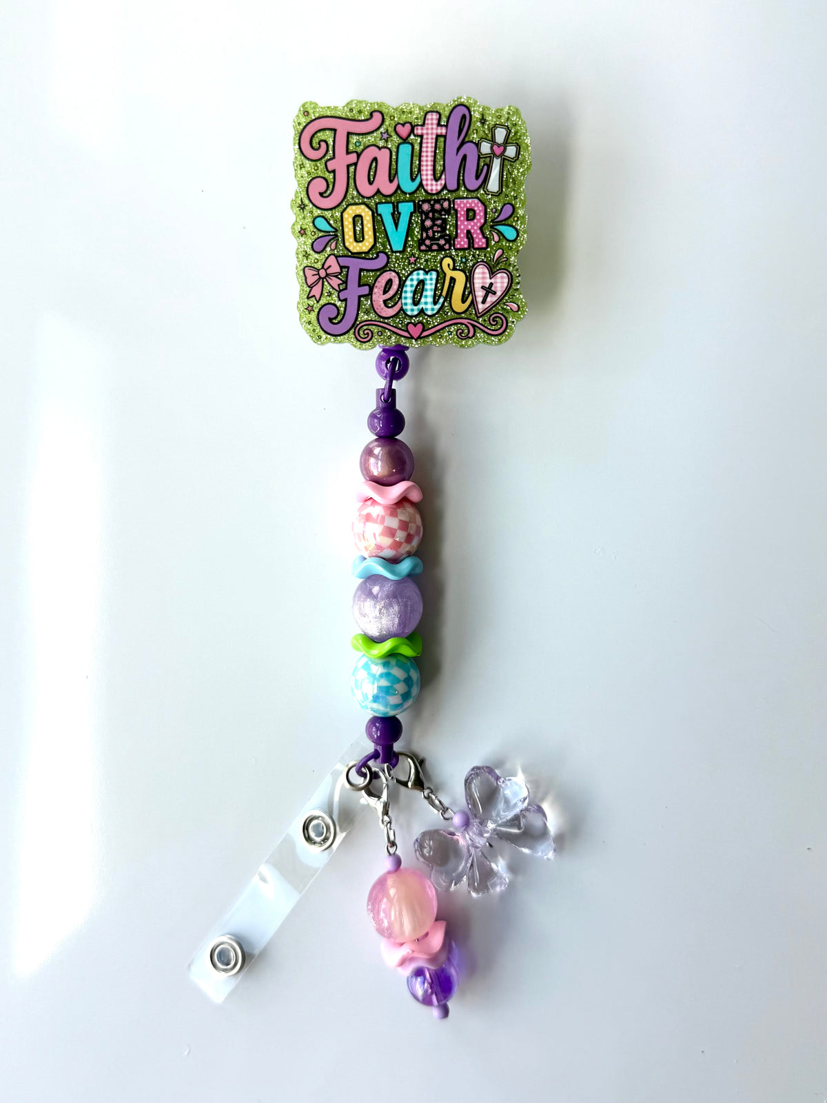 Faith Over Fear Beaded Interchangeable Badge Reel