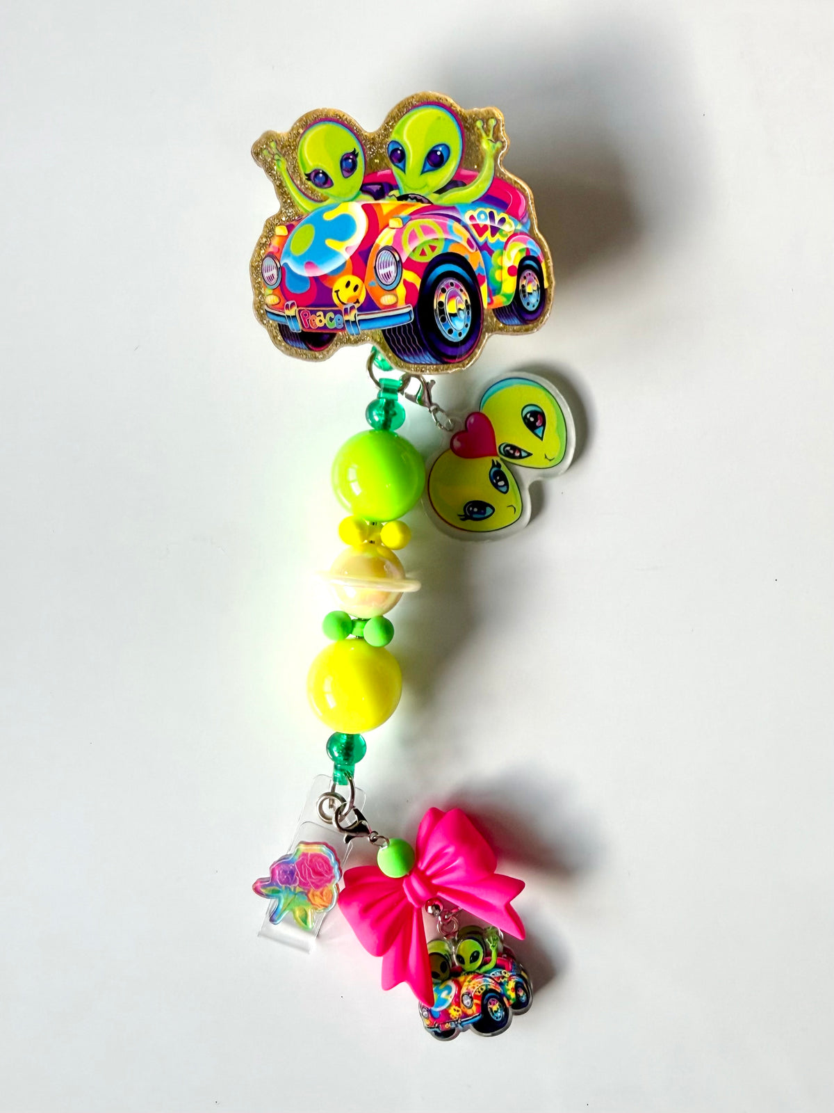 90s Rainbow Alien Car Beaded Interchangeable Badge Reel