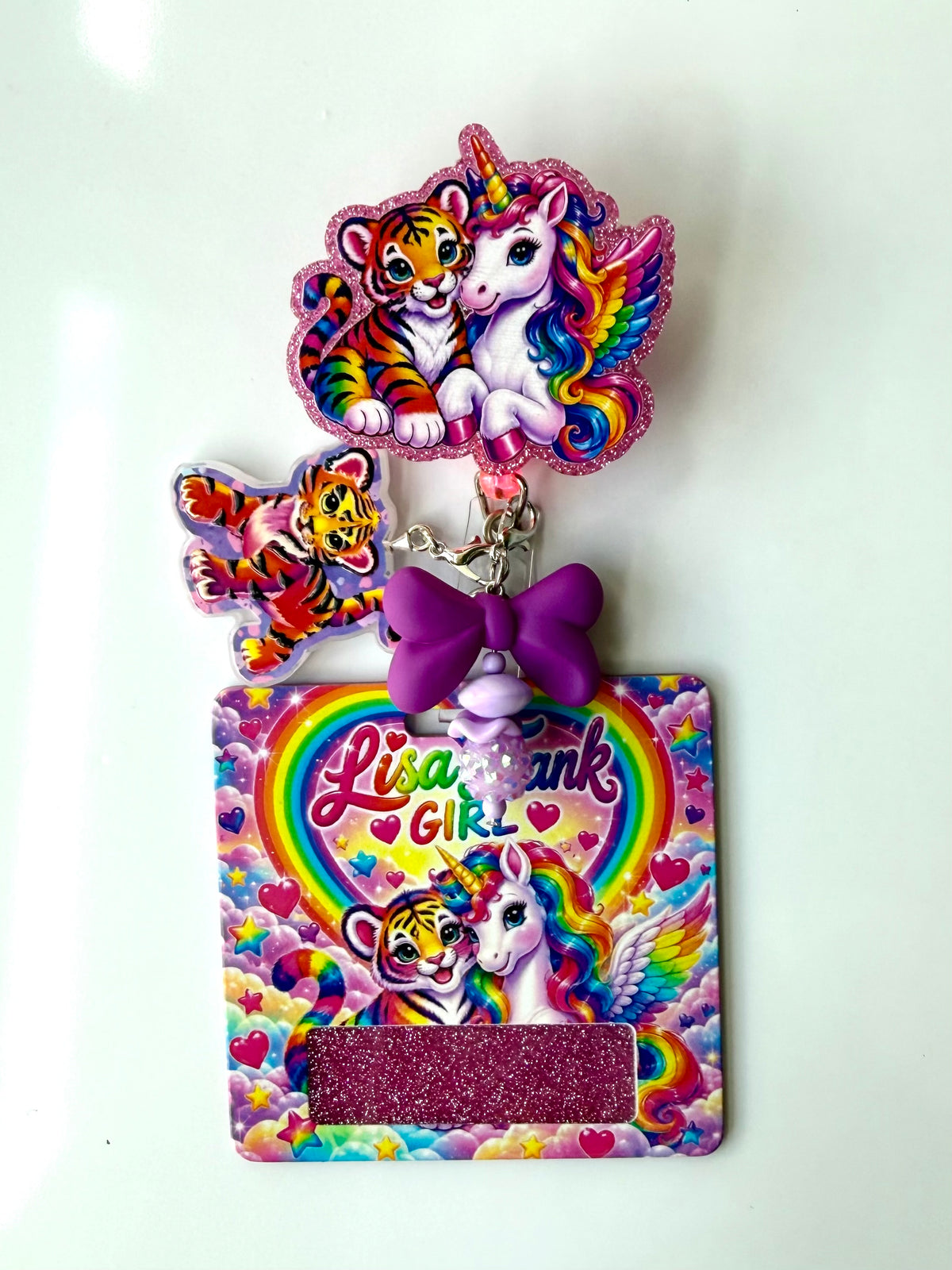 90s Rainbow Tiger & Unicorn Interchangeable Badge Reel Buddy