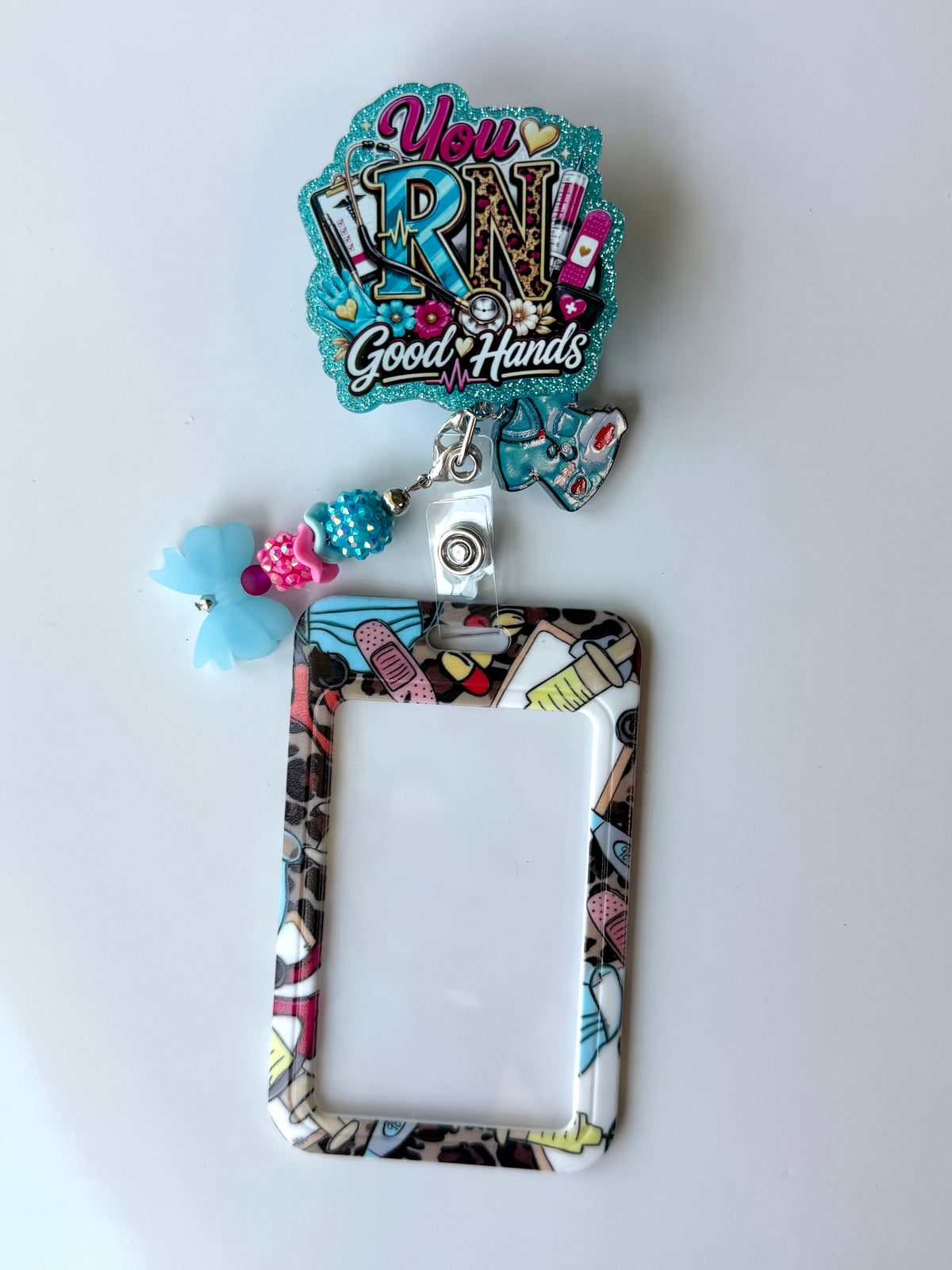 You RN Good Hands Charmed Badge Reel with ID Holder