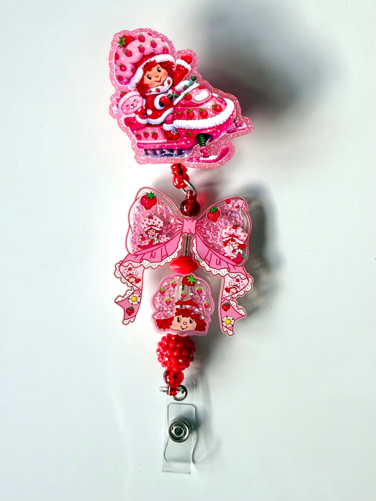 Strawberry Shortcake Beaded Interchangeable Badge Reel