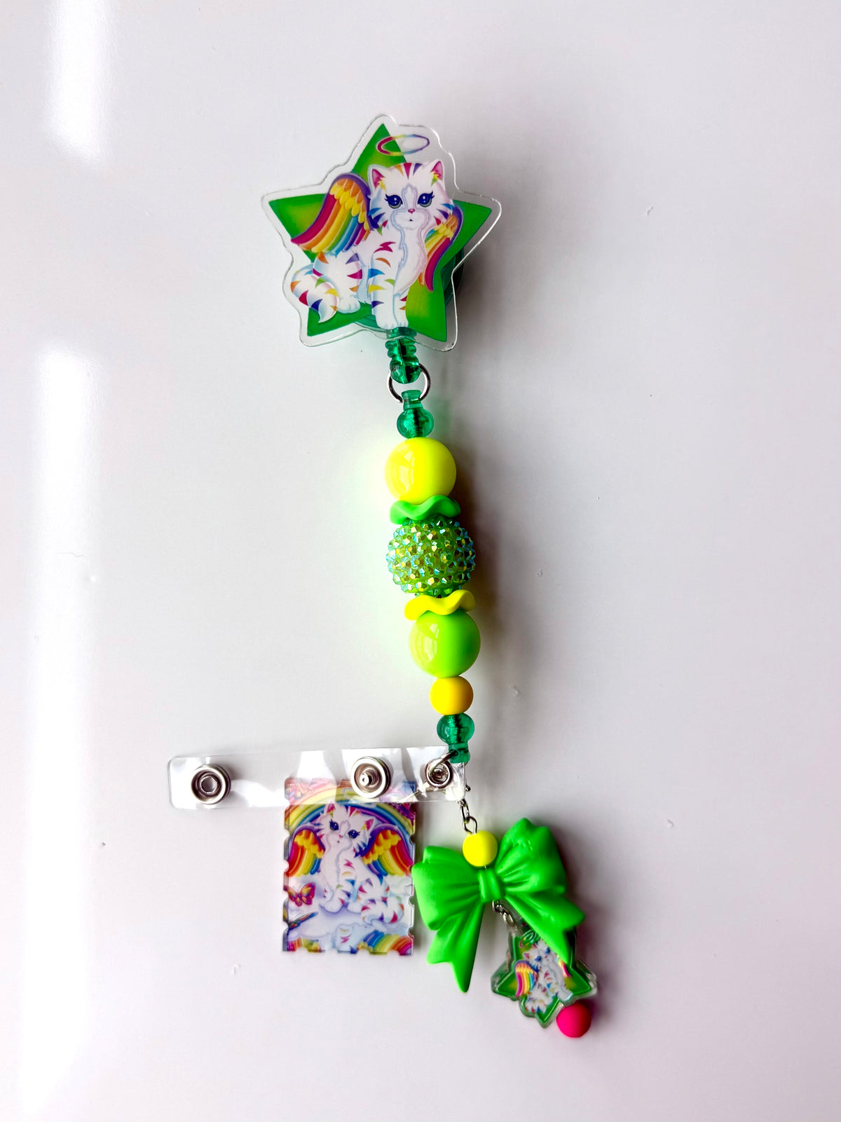 90s Rainbow Cat Beaded Interchangeable Badge Reel