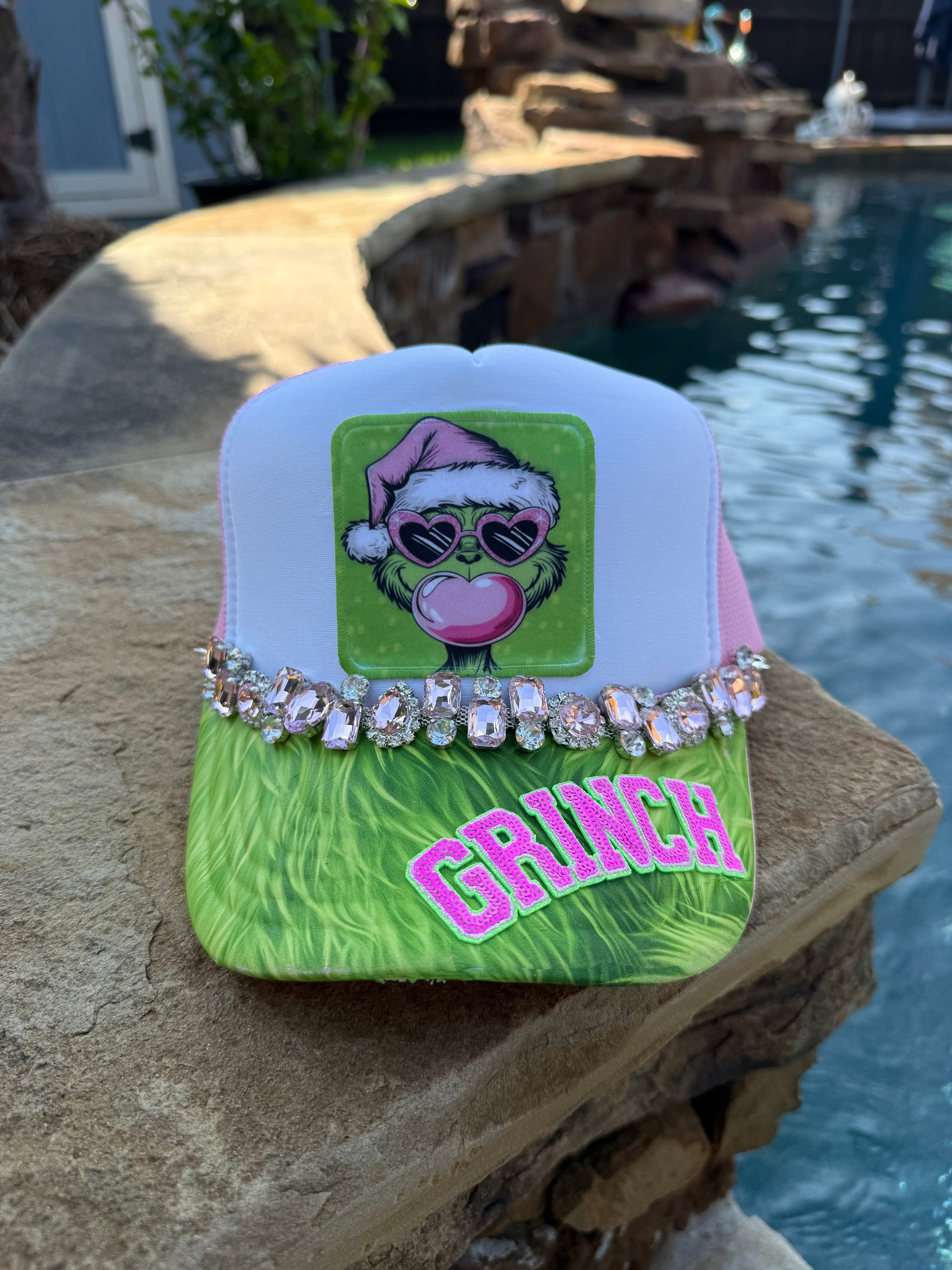 Bubble Gum Grinch Christmas Cap