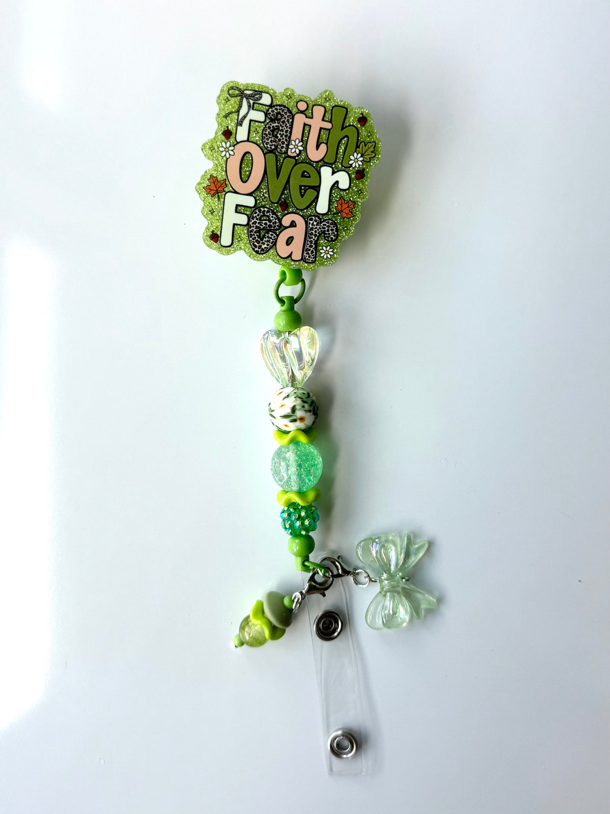 Faith Over Fear Beaded Interchangeable Badge Reel