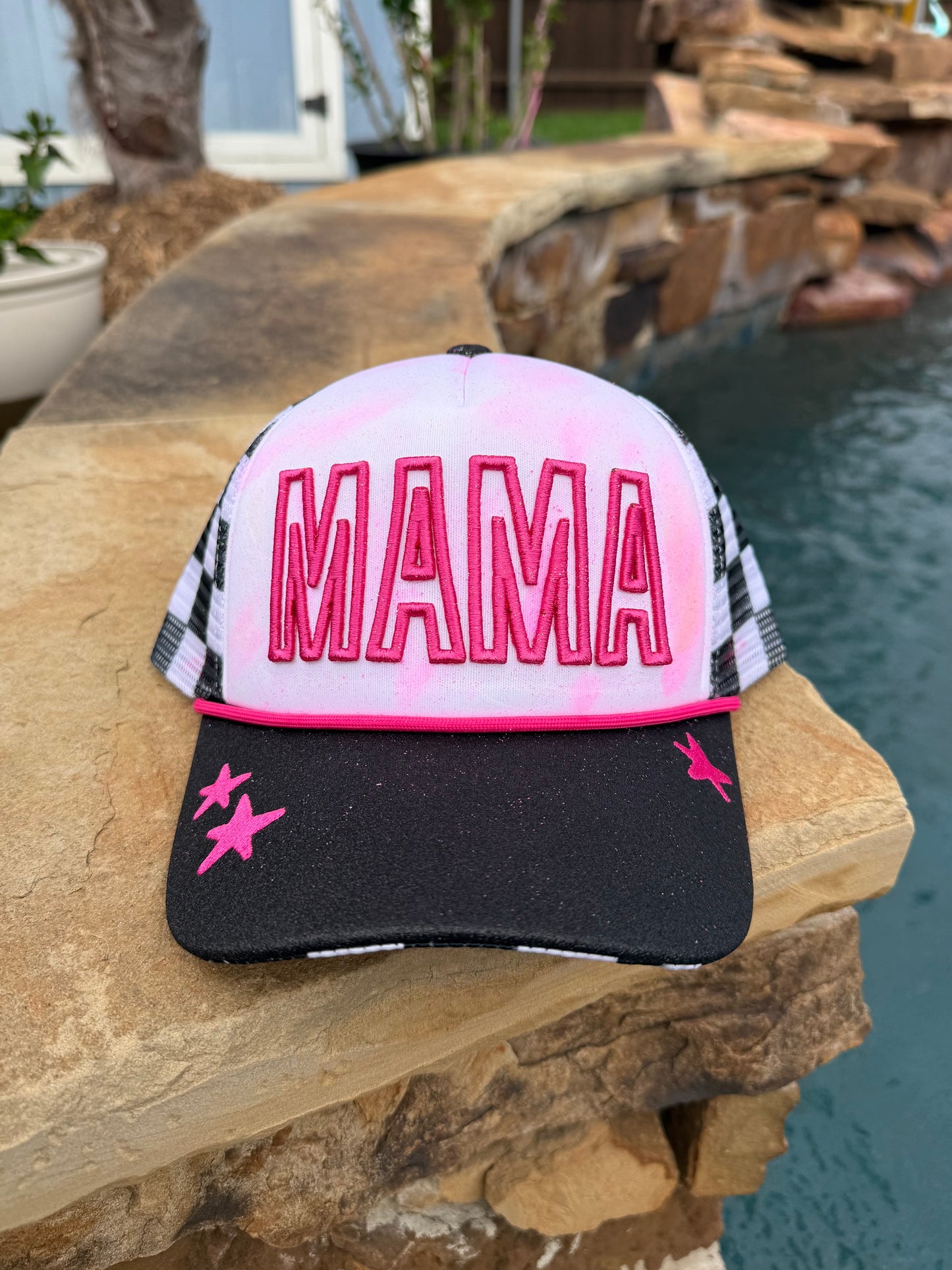 Mama Pink and Checkered Mesh cap