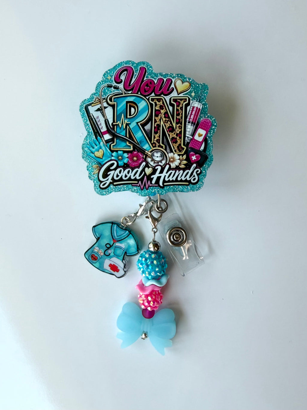 You RN Good Hands Charmed Badge Reel with ID Holder