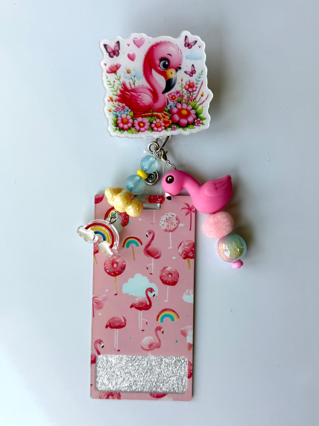 Flamingo & Rainbow Interchangeable Badge Reel