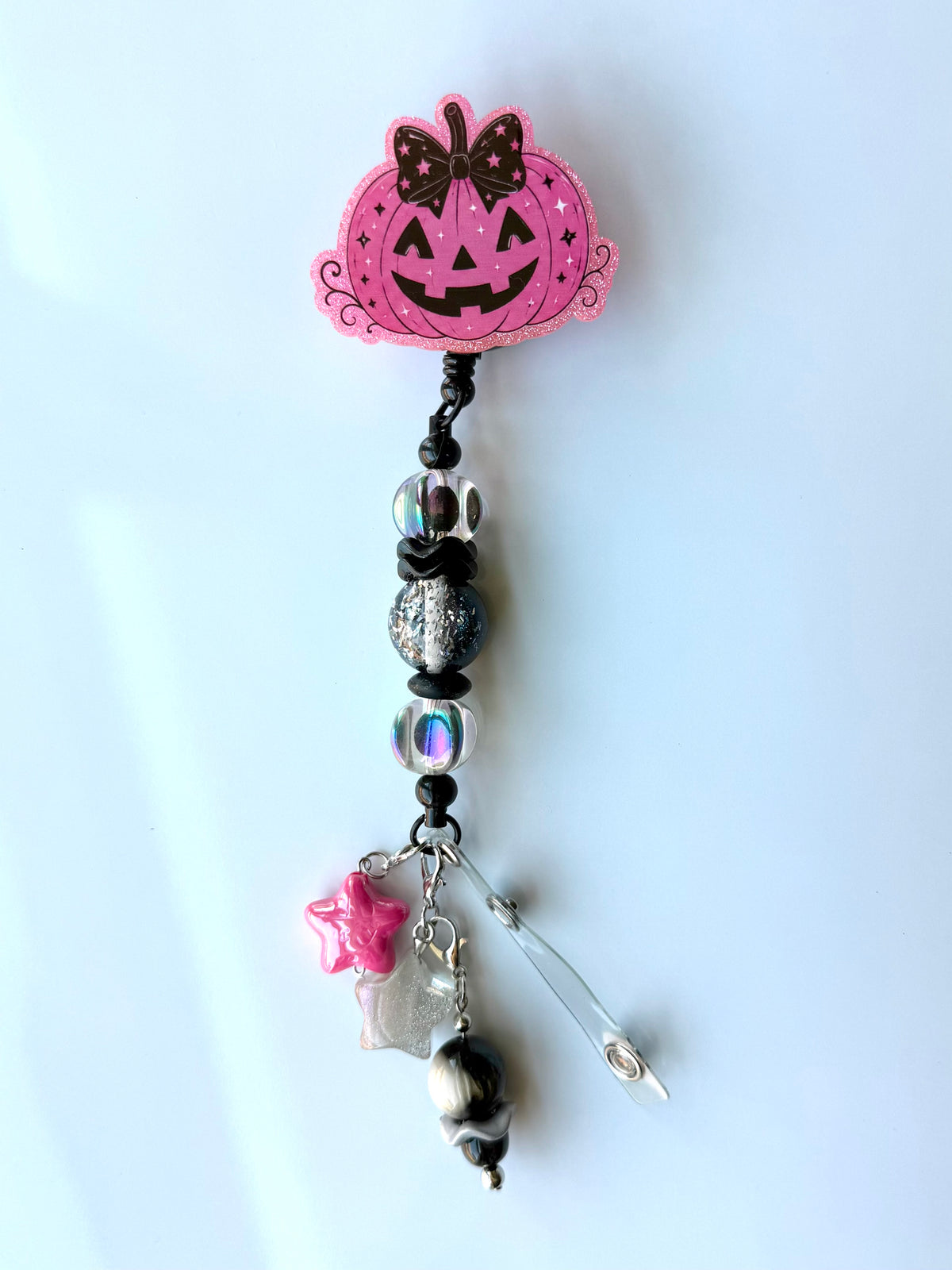 Pink Jack-o-lantern Beaded Interchangeable Badge Reel