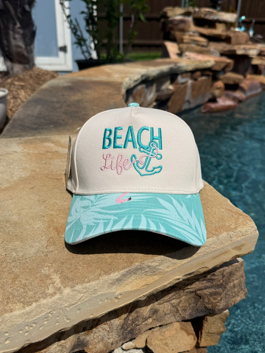 Beach Life Embroidered Cap with palm lead lid