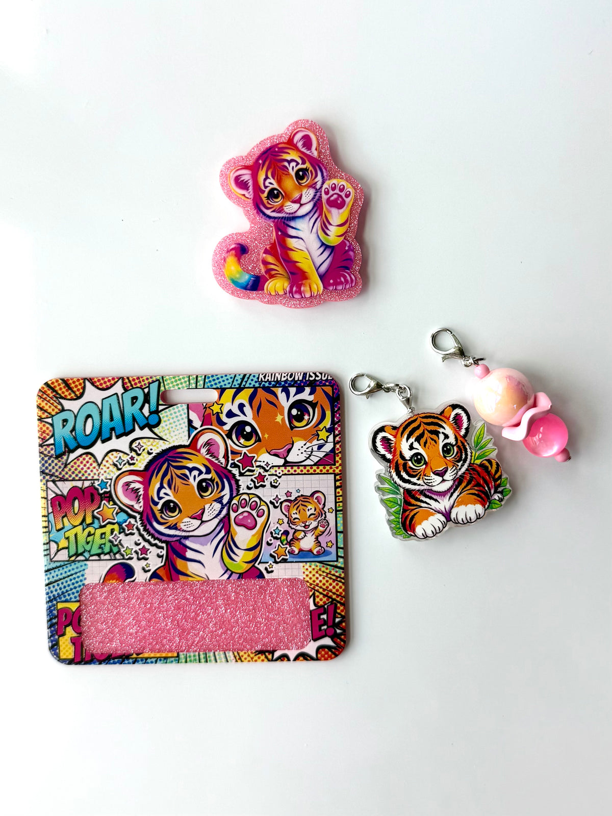 90s Rainbow Pink Tiger Interchangeable Badge Reel Buddy