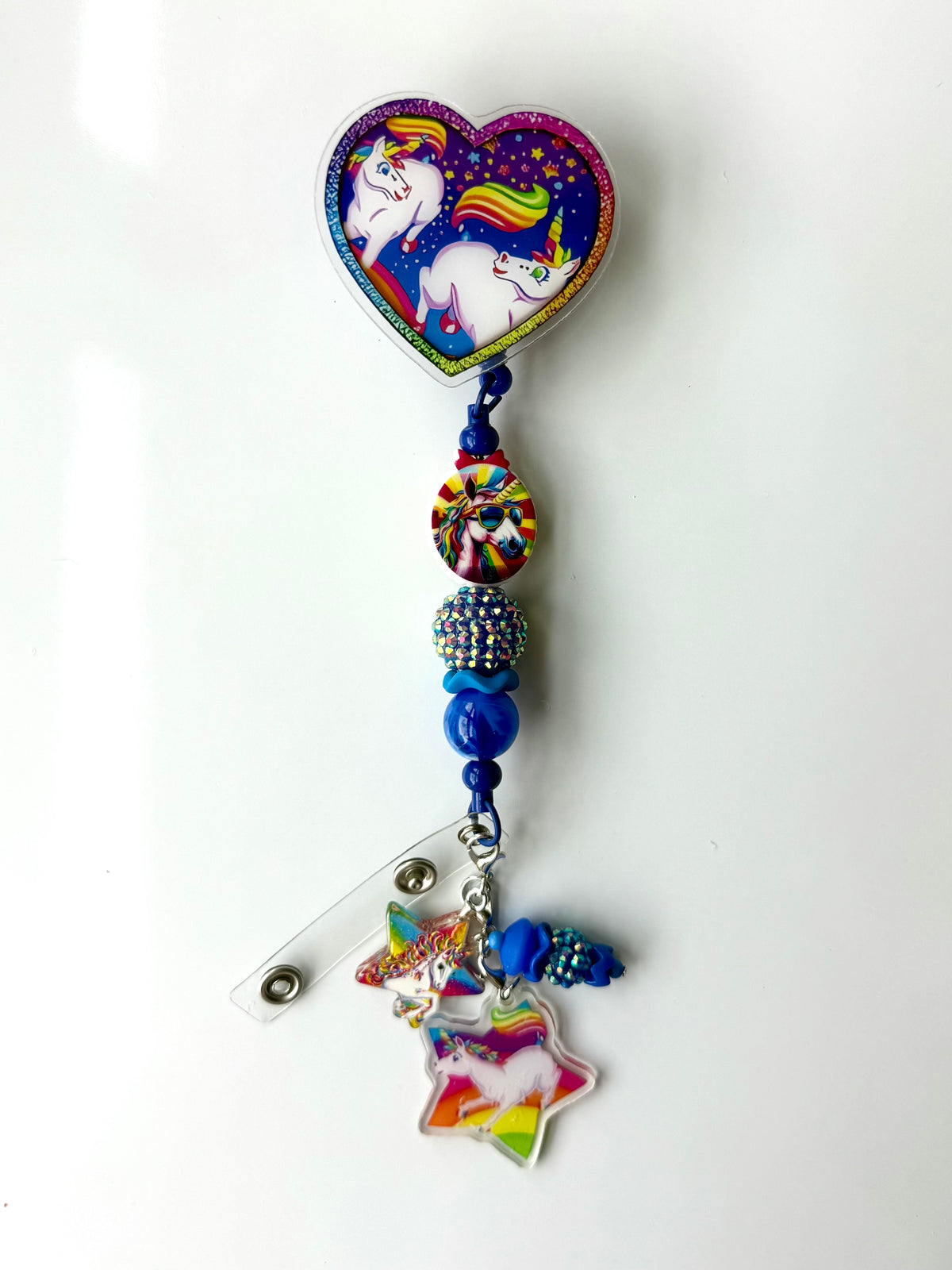 90s Rainbow Unicorn Beaded Interchangeable Badge Reel