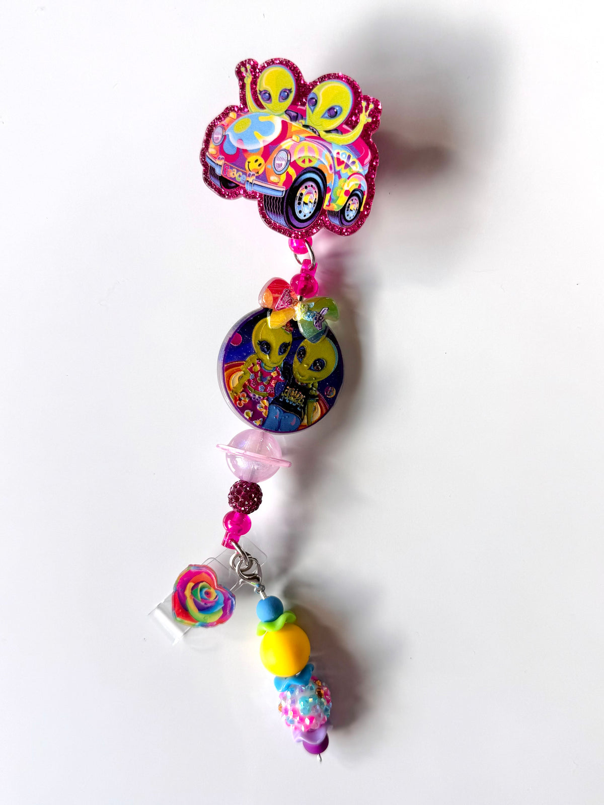 90s Rainbow Aliens Beaded Interchangeable Badge Reel