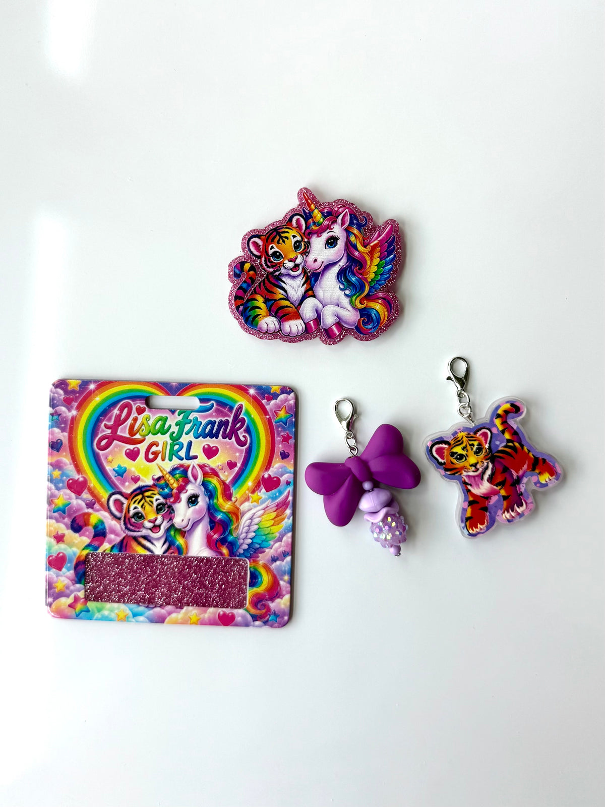 90s Rainbow Tiger & Unicorn Interchangeable Badge Reel Buddy