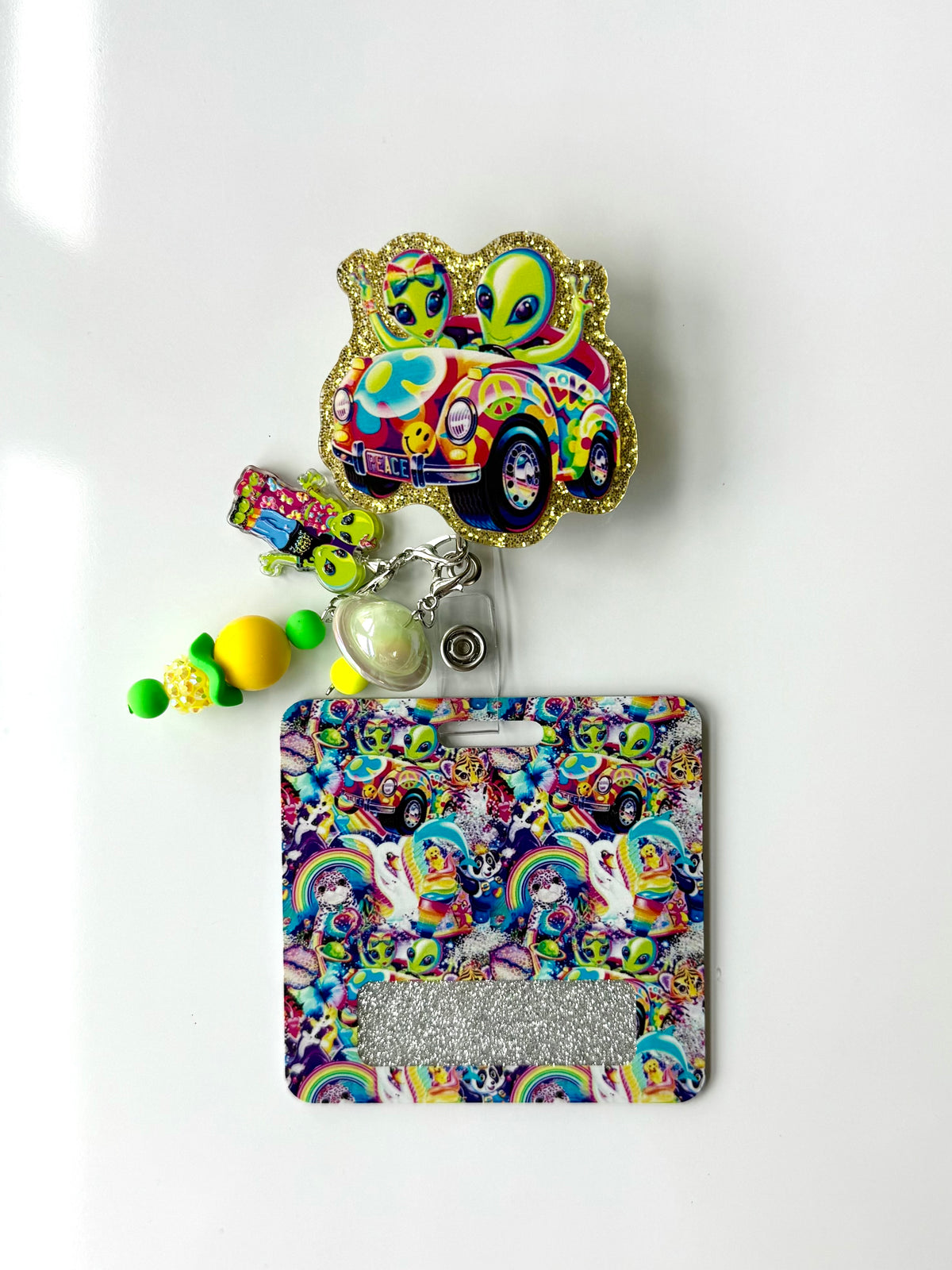 90s Rainbow Alien Interchangeable Badge Reel Buddy