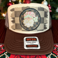 Brown and Beige Checkered Santa Hat