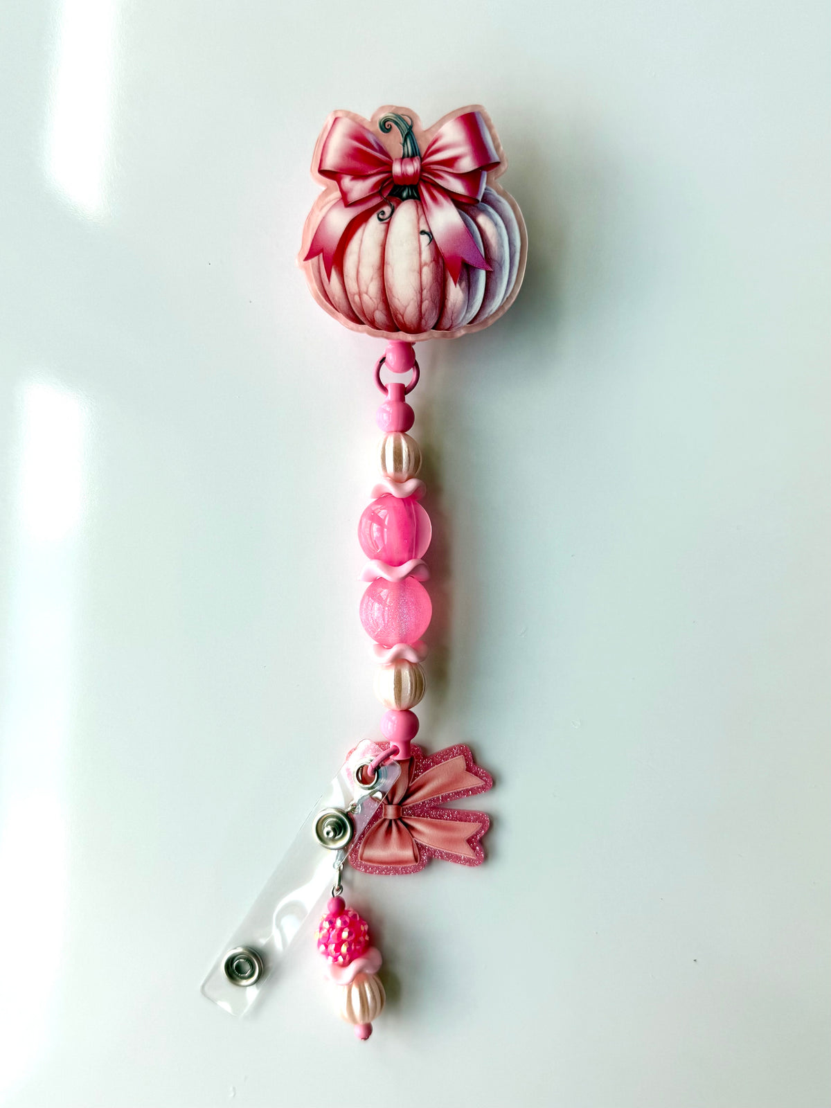 Pink Pumpkin Beaded Interchangeable Badge Reel