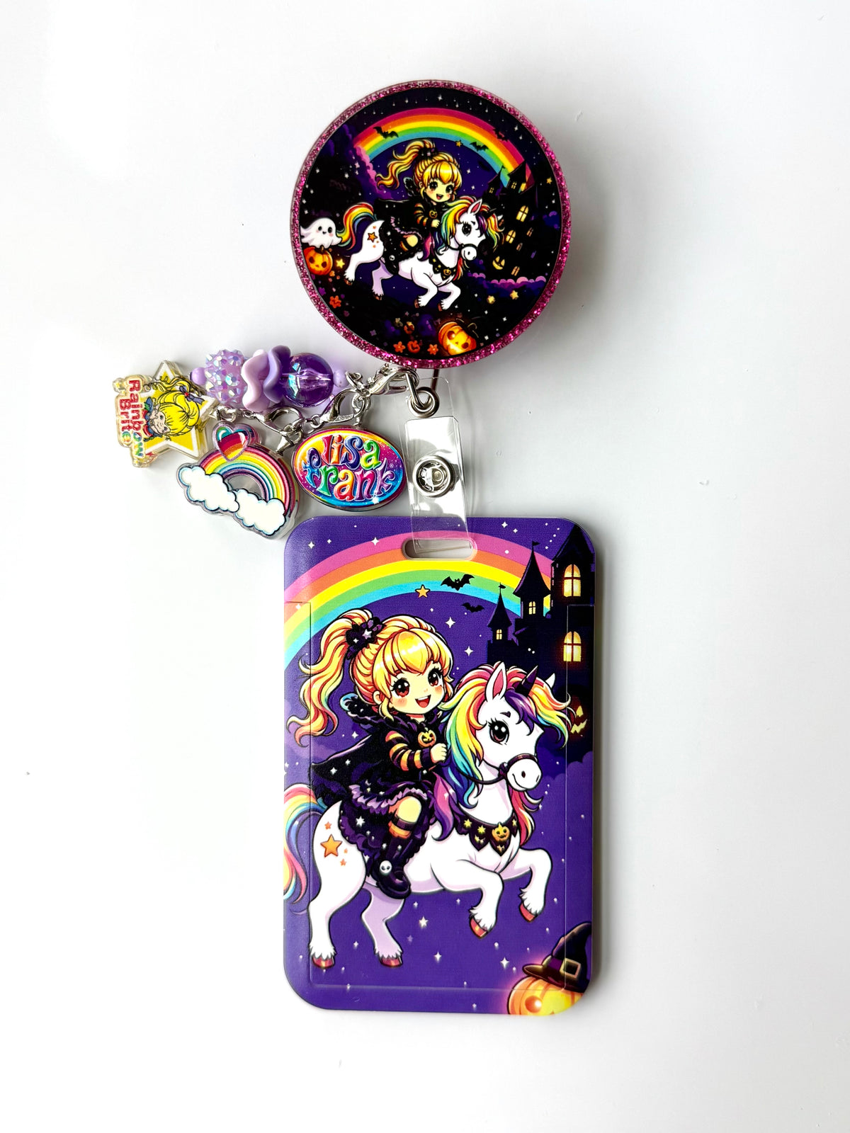 90s Rainbow RainbowBrite Charmed Badge Reel with ID Holder