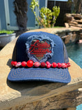 Louis Inspired Heart Denim Cap