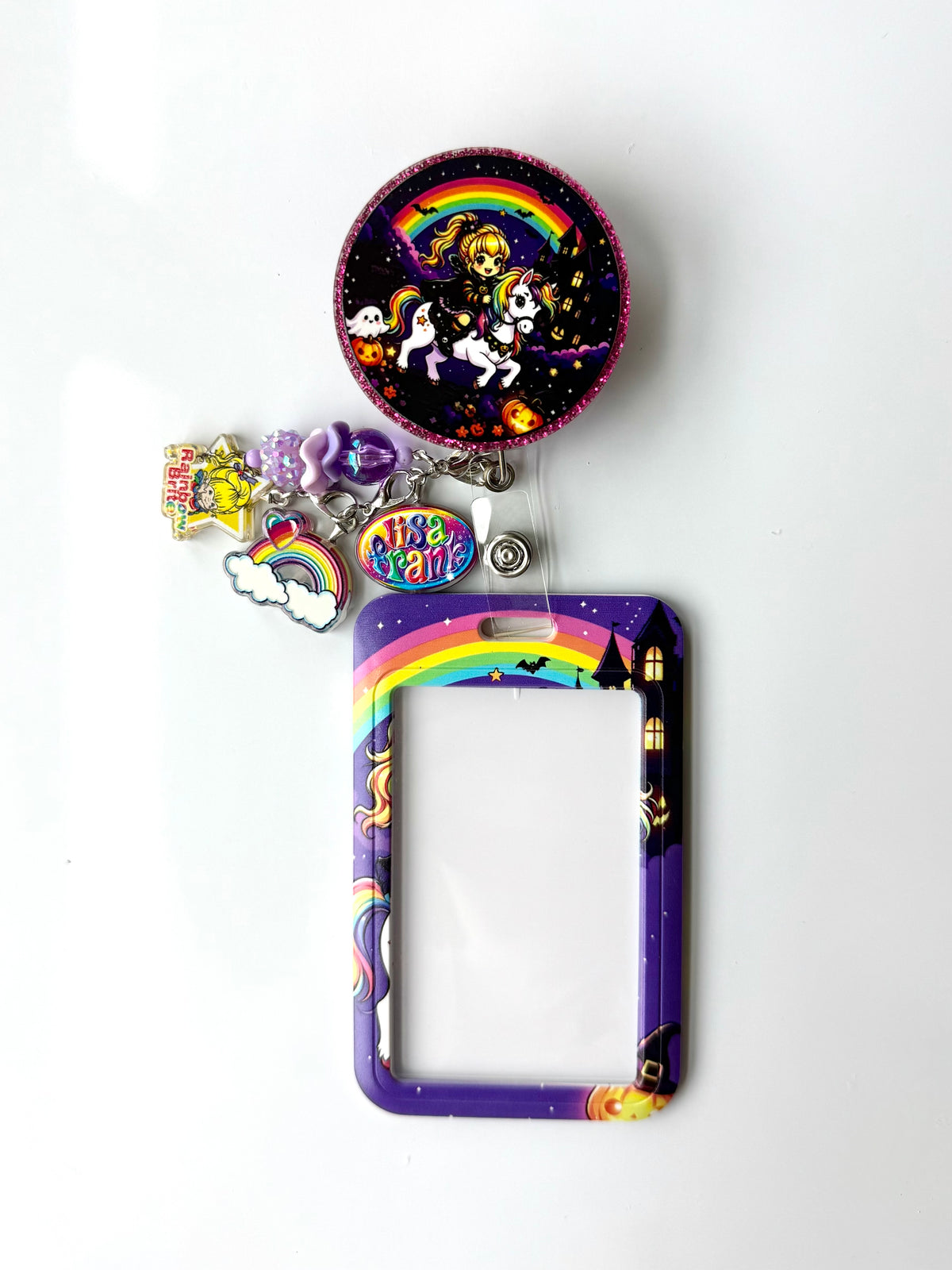 90s Rainbow RainbowBrite Charmed Badge Reel with ID Holder