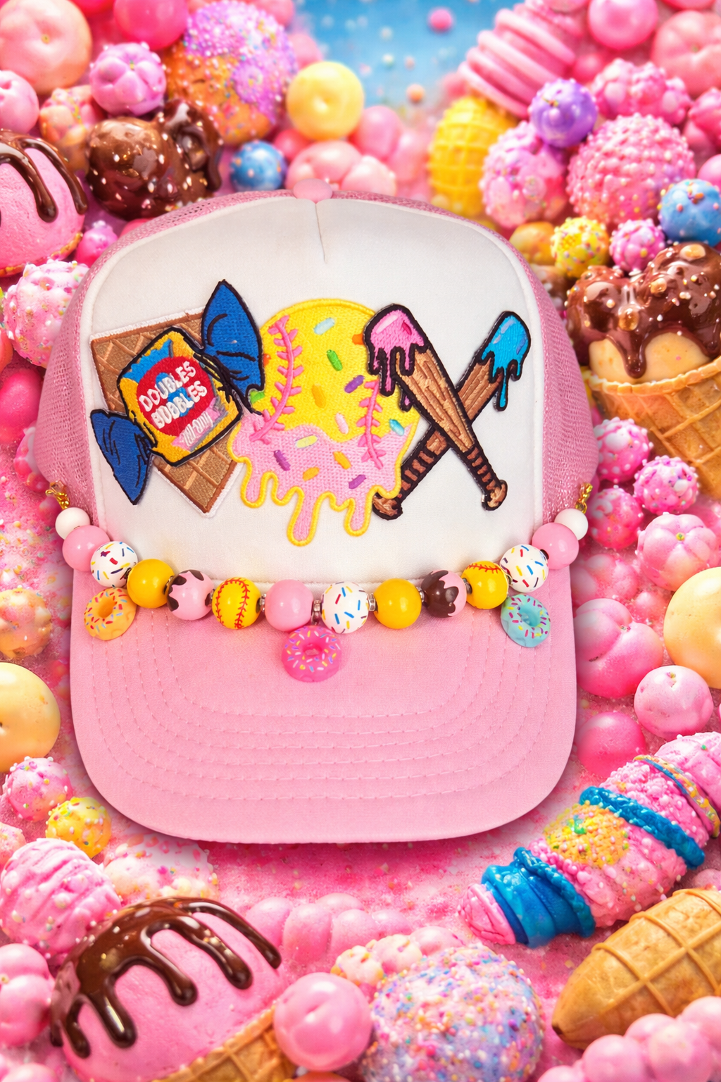 Pink & White Softball Drip Cap