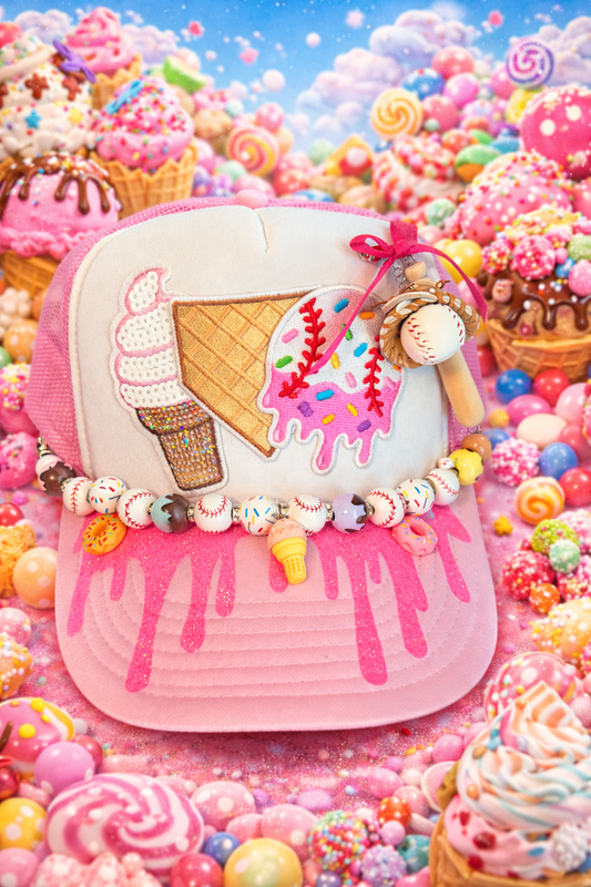 Pink & White Baseball Drip Cap