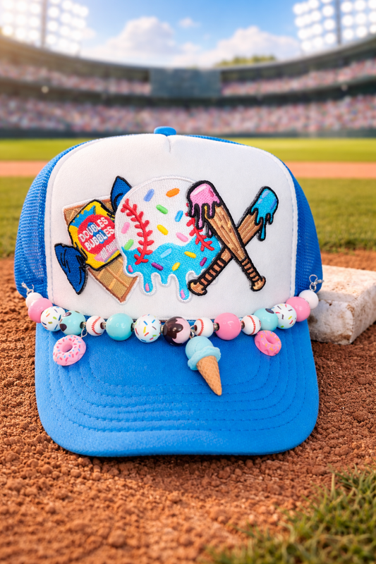 Neon Blue & White Baseball Drip Cap