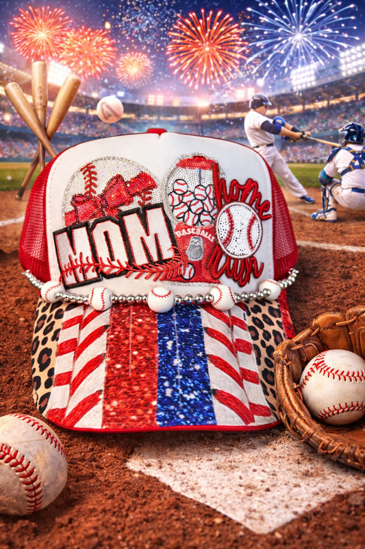 Red & White Baseball Mom Game Day Baseball Cap