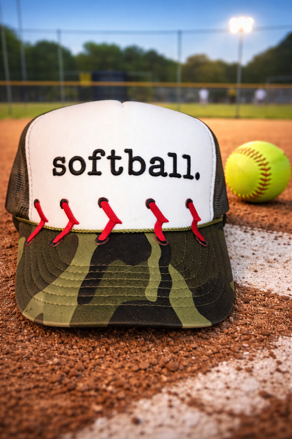 Camo & White Softball & Stitches Softball Cap