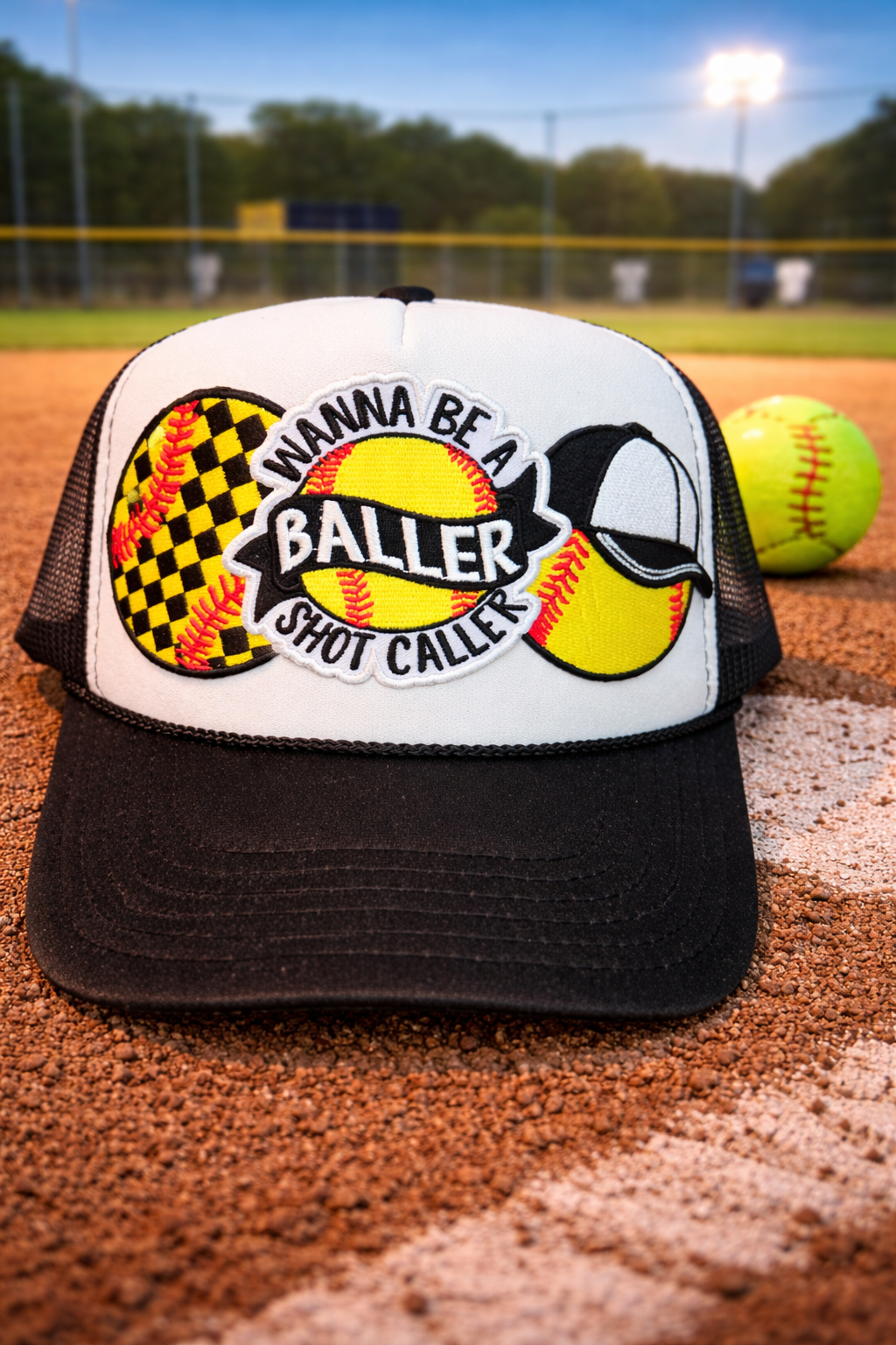 Black & White Wanna Be A Baller Shot Caller Baseball Cap