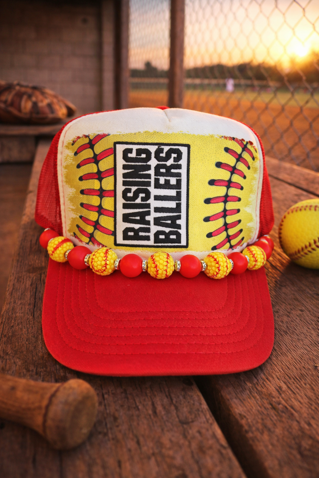 Red & White Raising Ballers Softball Cap