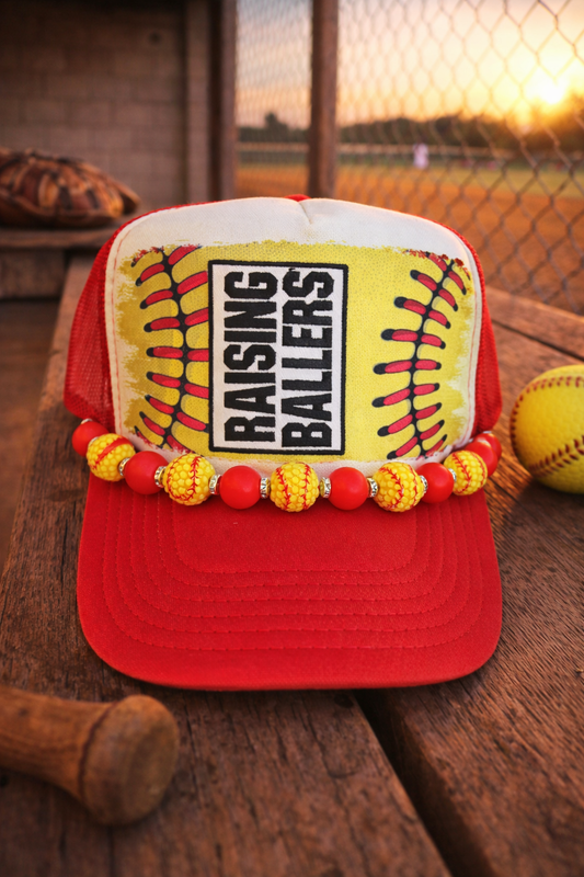 Red & White Raising Ballers Softball Cap