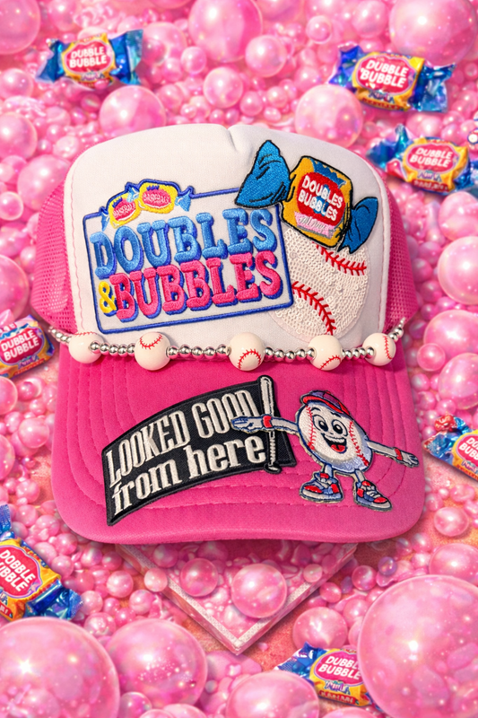 Doubles & Bubbles Pink & White Baseball Cap